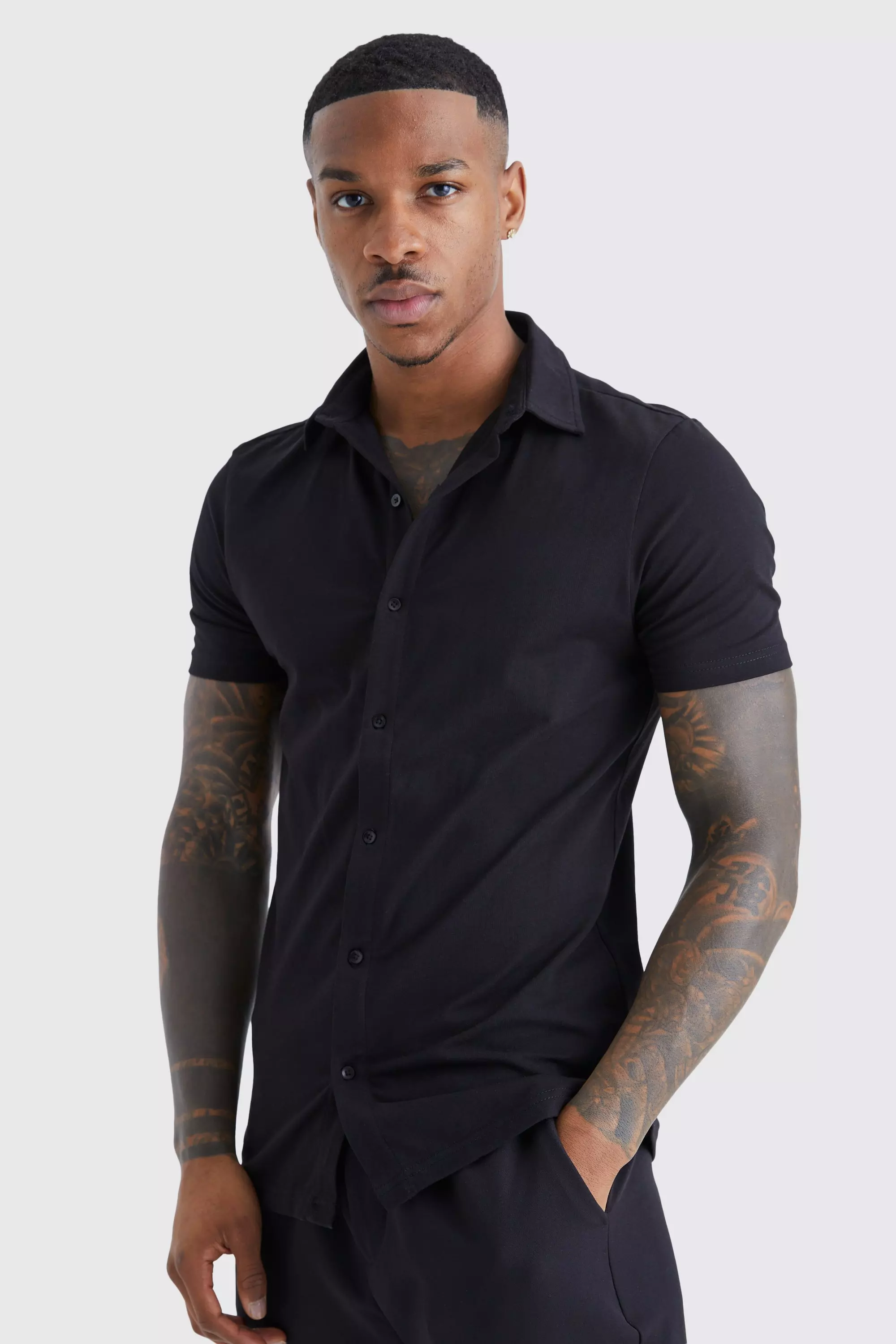 Short Sleeve Stretch Fit Jersey Shirt Black