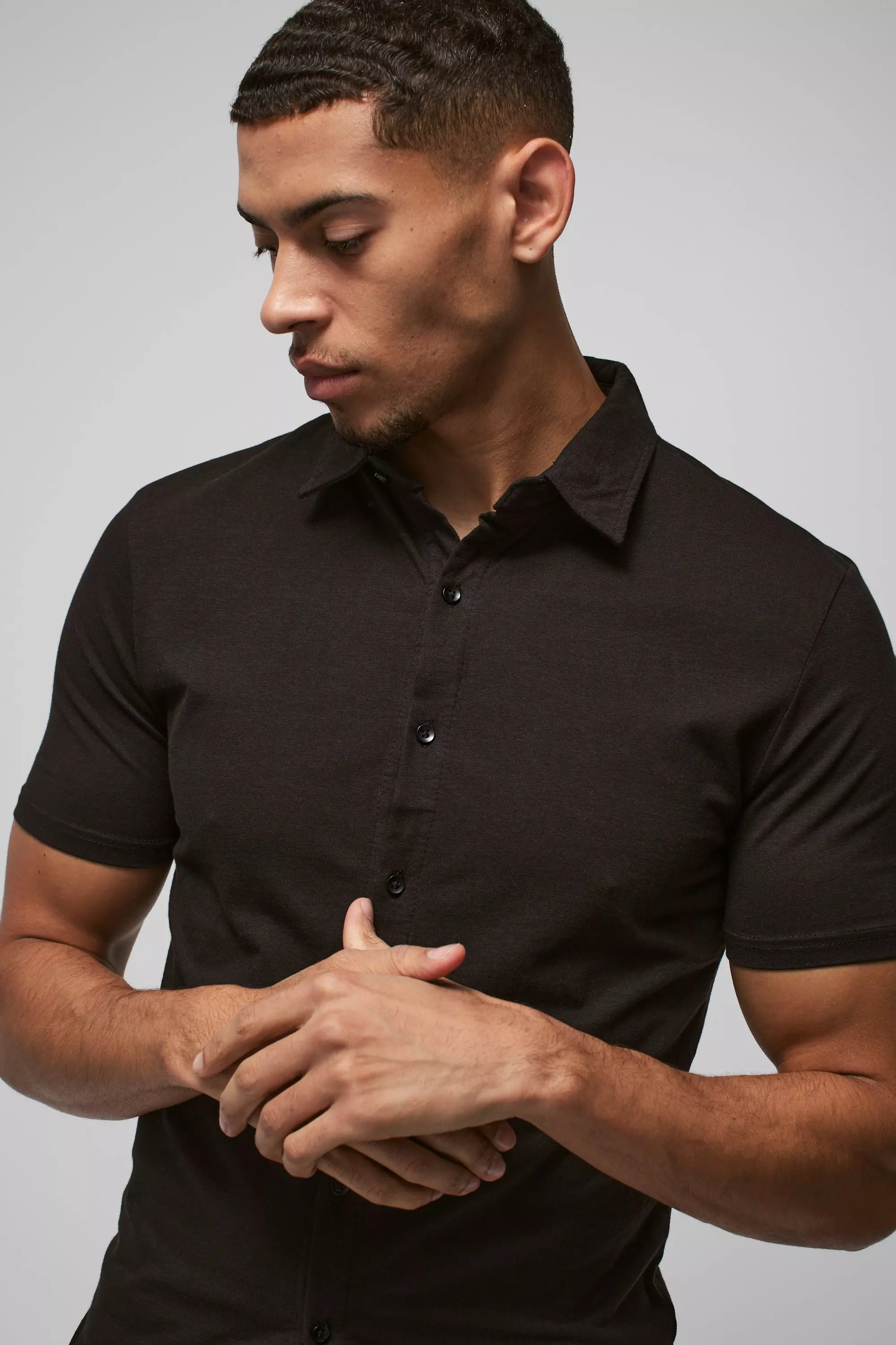 Short Sleeve Stretch Fit Jersey Shirt | boohooMAN USA