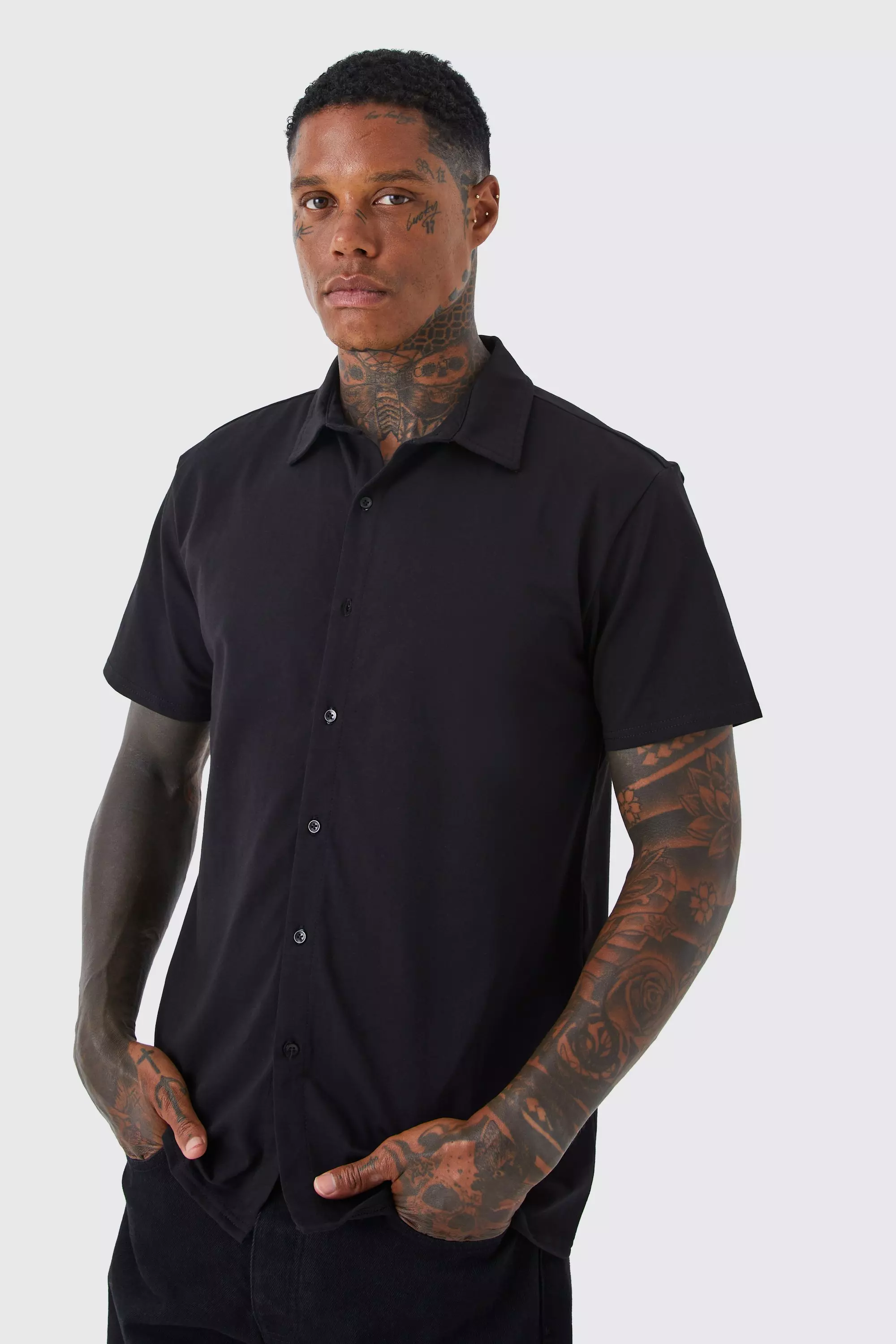 Short Sleeve Jersey Slim Fit Shirt Black