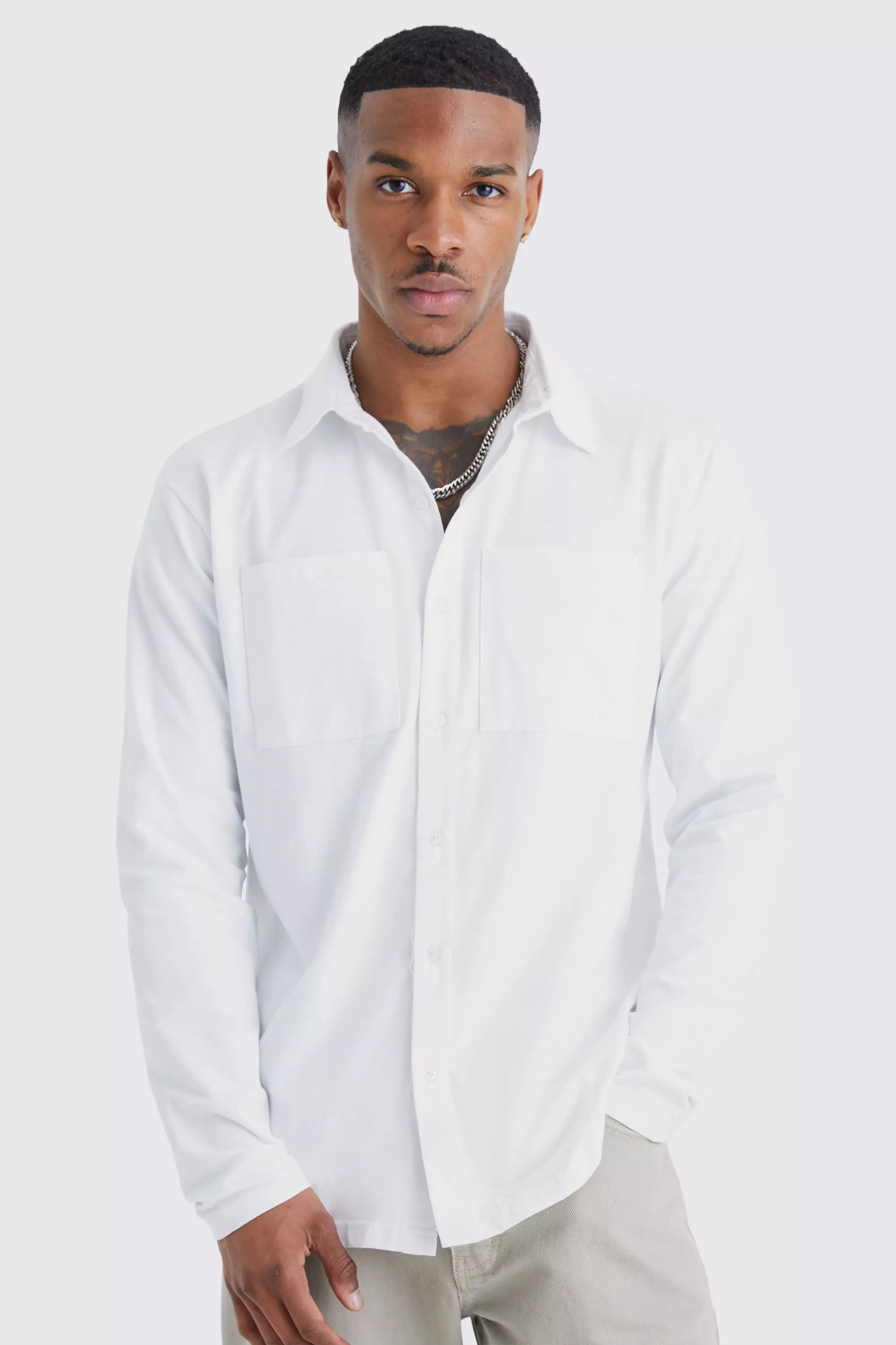 Long Sleeve Slim Fit Jersey Shirt White