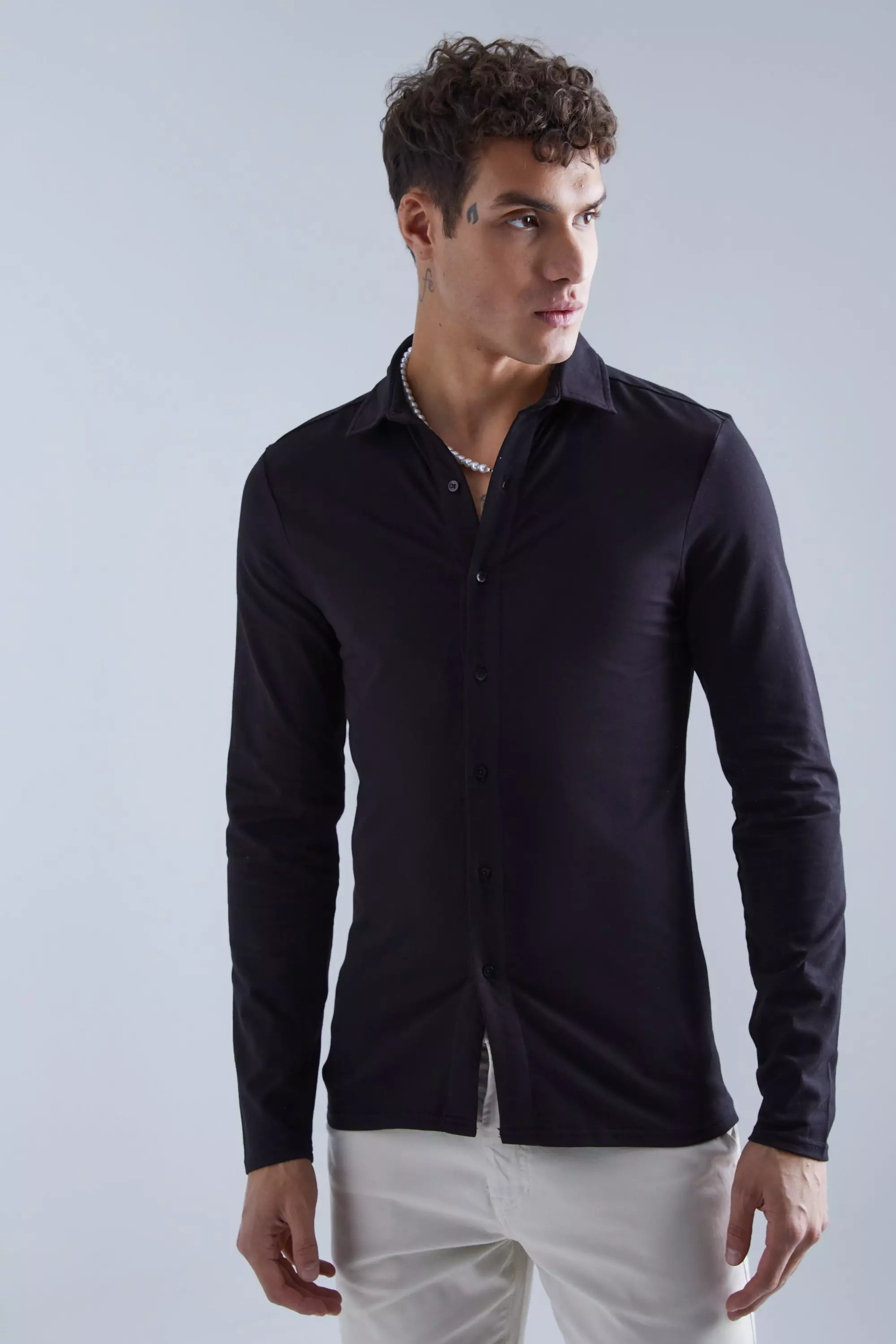 Long Sleeve Stretch Fit Jersey Shirt Black