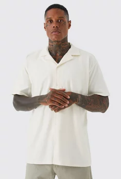 Short Sleeve Oversized Revere Jersey Shirt Ecru