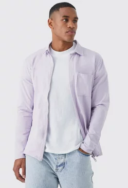 Lilac Purple Concealed Placket Jersey Overshirt