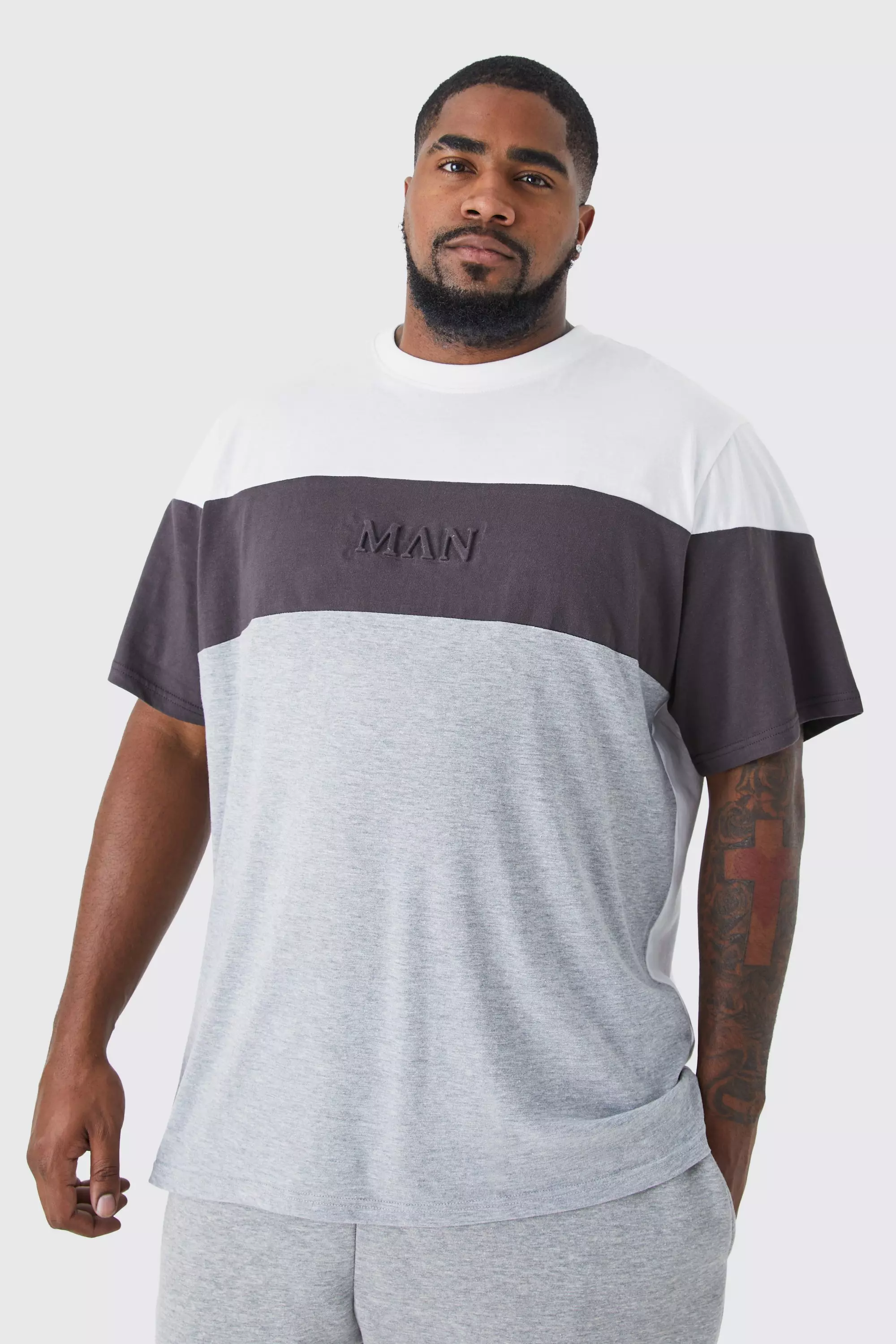 Grey Plus Loose Fit Roman Man Embossed T-shirt