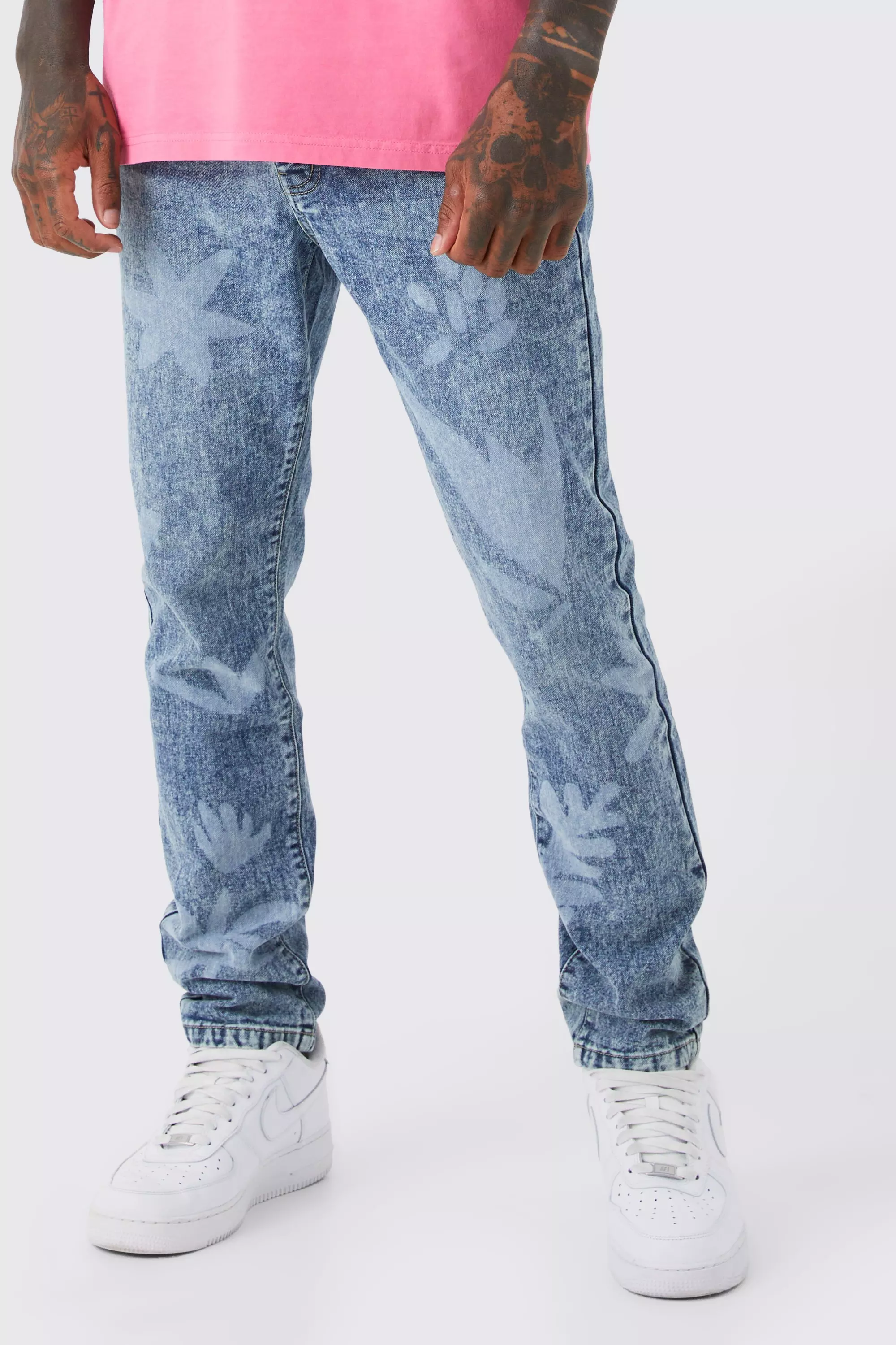 Slim Fit Laser Print Jeans Antique wash