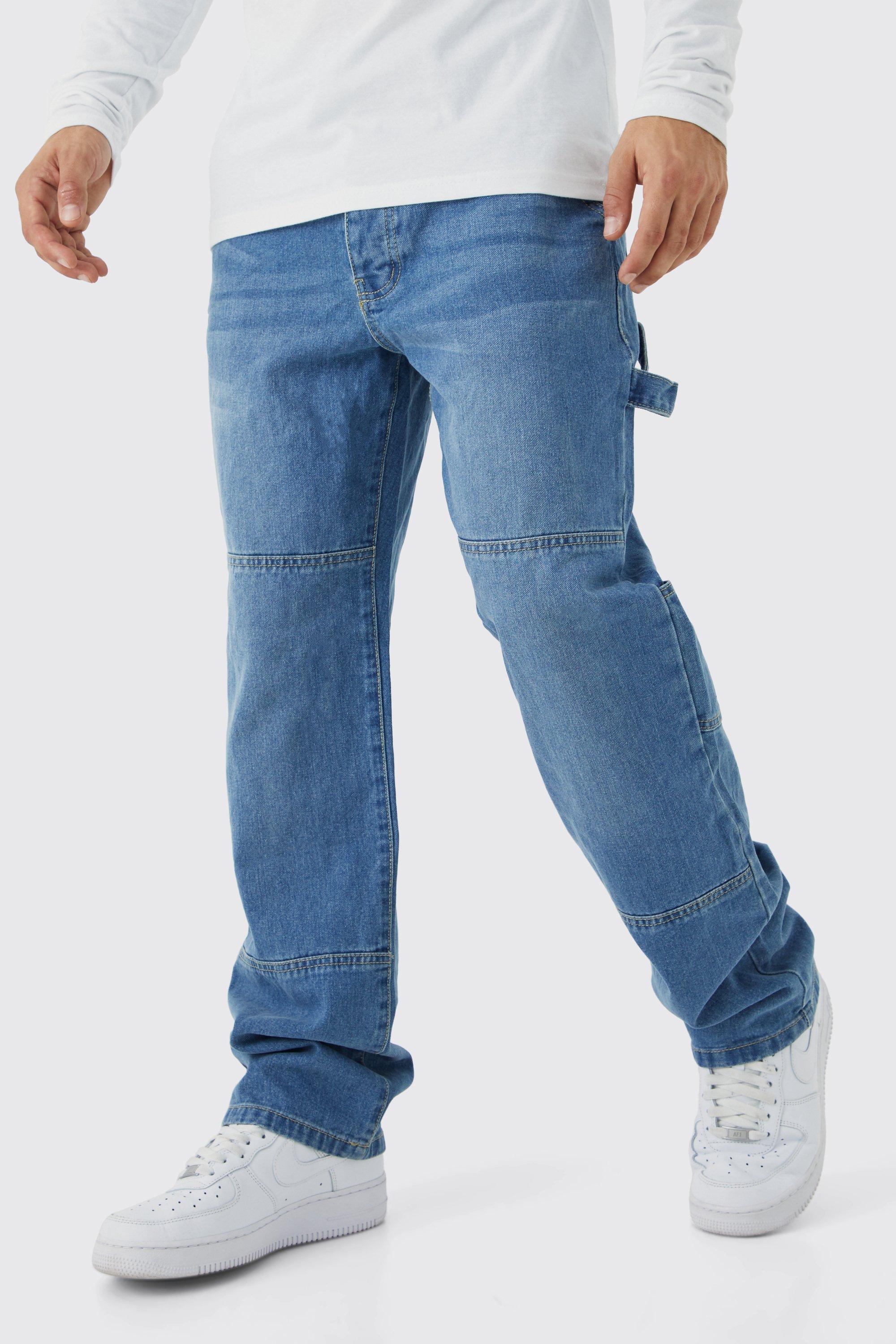 boohooMAN Mens Blue Relaxed Fit Carpenter Jeans, Blue Male 30R