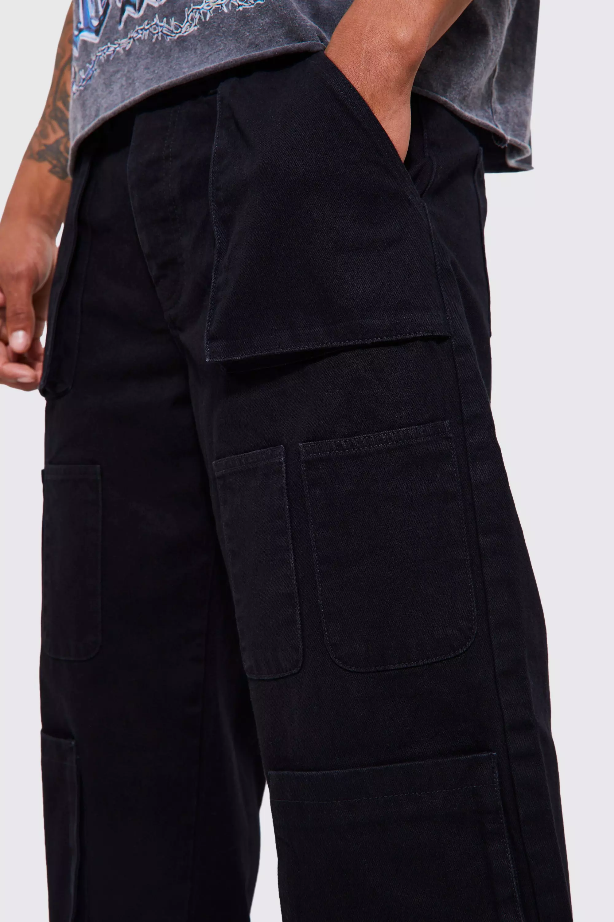 Lockere Jeans mit Cargo-Taschen, Black alternatives Bild