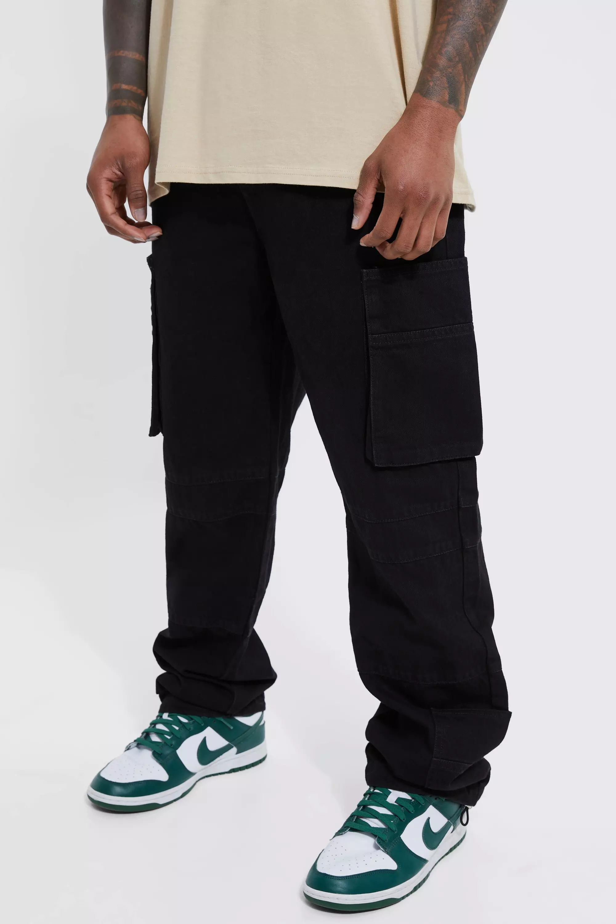 Relaxed Rigid Cargo Jeans With Cuff Black