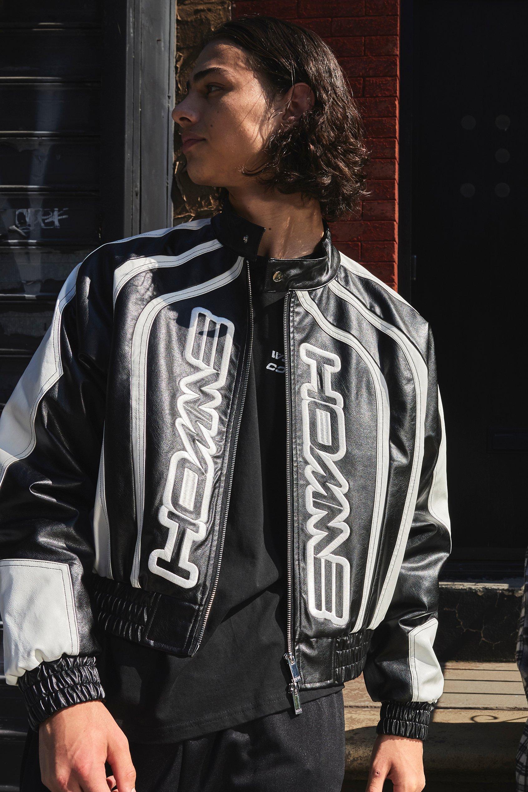 Boxy Pu Panelled Homme Moto Jacket | boohooMAN USA