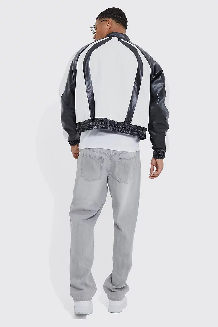 Boxy Pu Panelled Homme Moto Jacket | boohooMAN USA Boxy Pu Panelled Homme Moto Jacket | boohooMAN USA