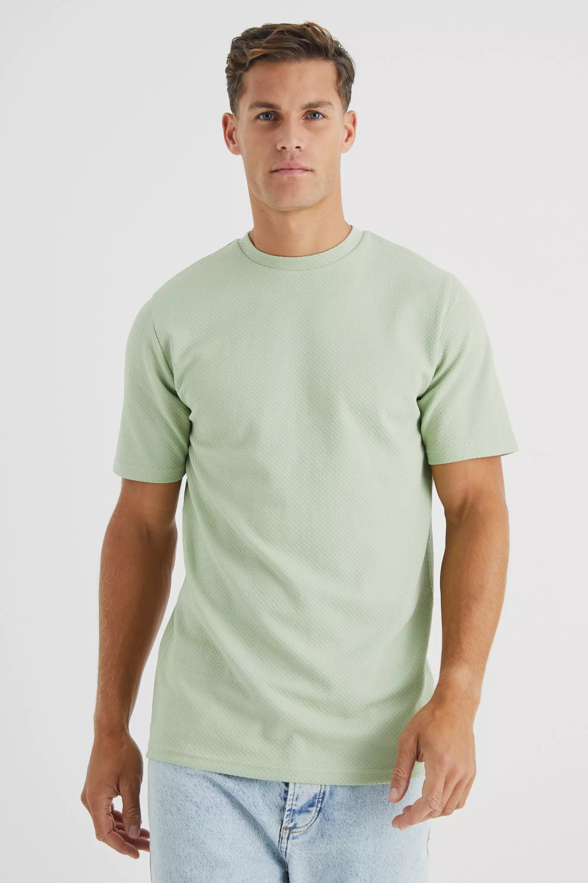 Tall Slim Textured Jacquard T-shirt Sage