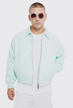 Boxy Heavy Twill Embroidered Collared Bomber Mint