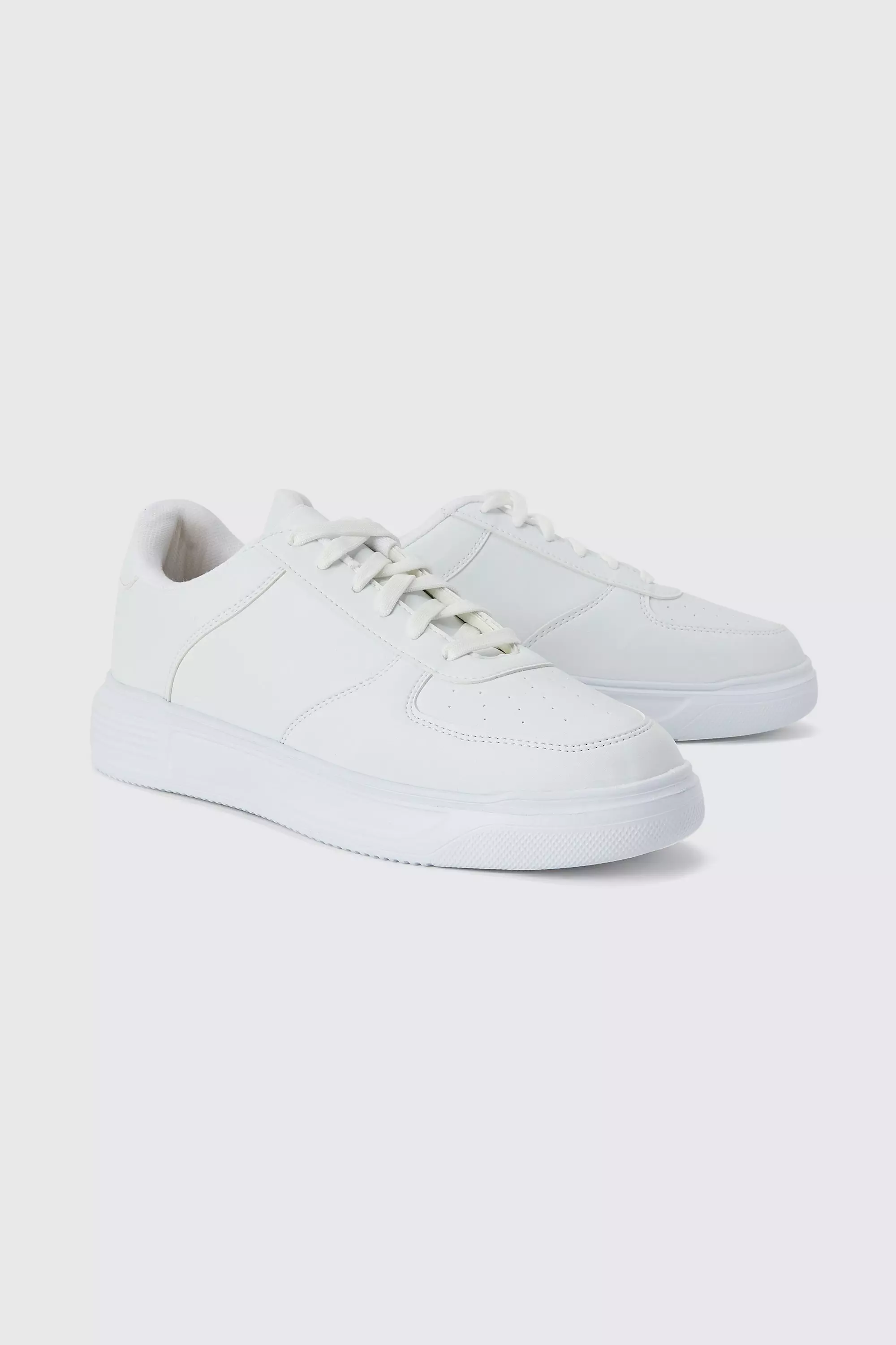 Smart Faux Leather Trainer boohooMAN UK