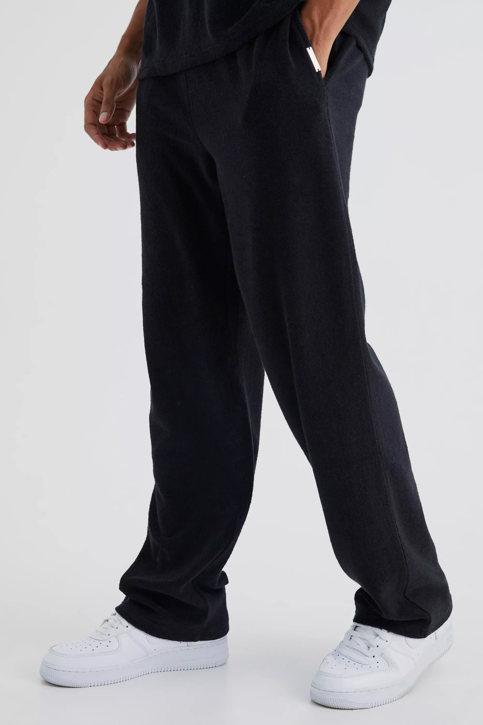 Black Relaxed Fit Premium Towelling Sweatpants