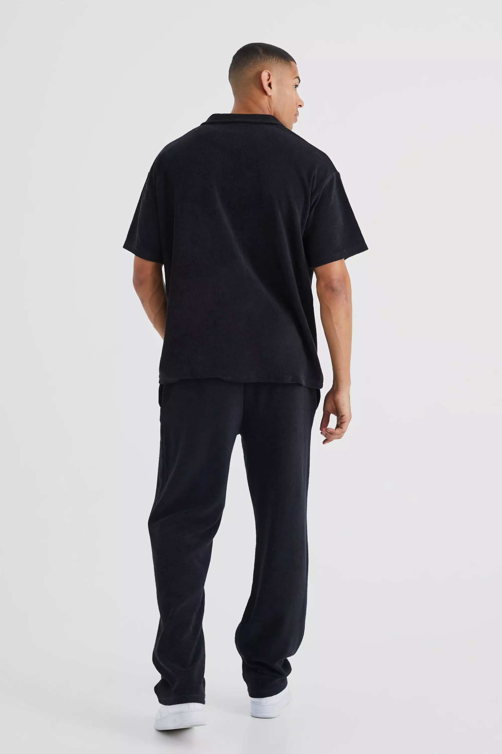 BoohooMAN Mens Relaxed Fit Premium Towelling Sweatpants Black