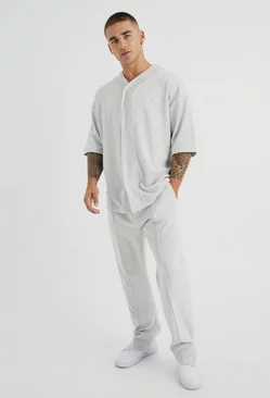 Grey Oversized Premium Towelling Baseball T-shirt Tracksuit