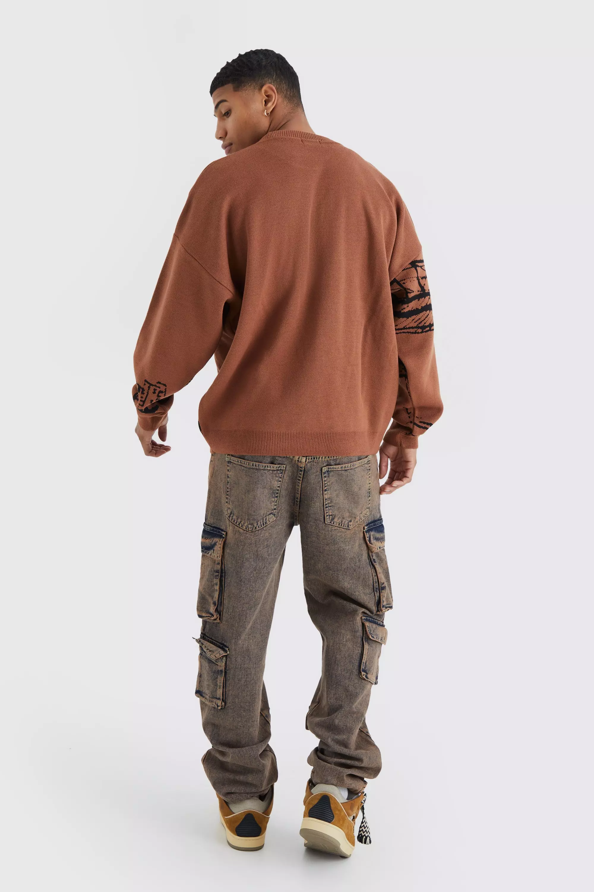 Antique wash Baggy Fit Acid Wash Cargo Jeans alternative image