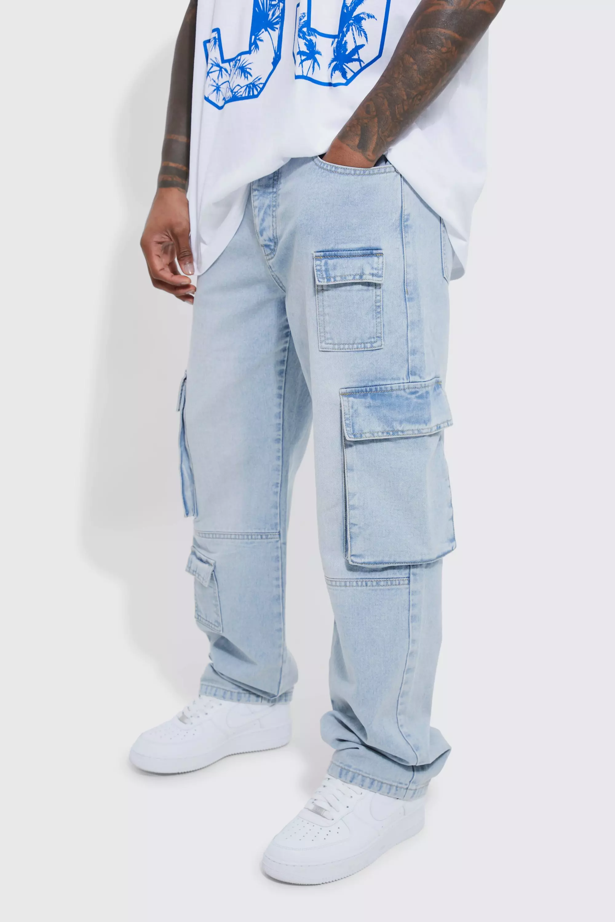 Blue Relaxed Fit Cargo Jeans