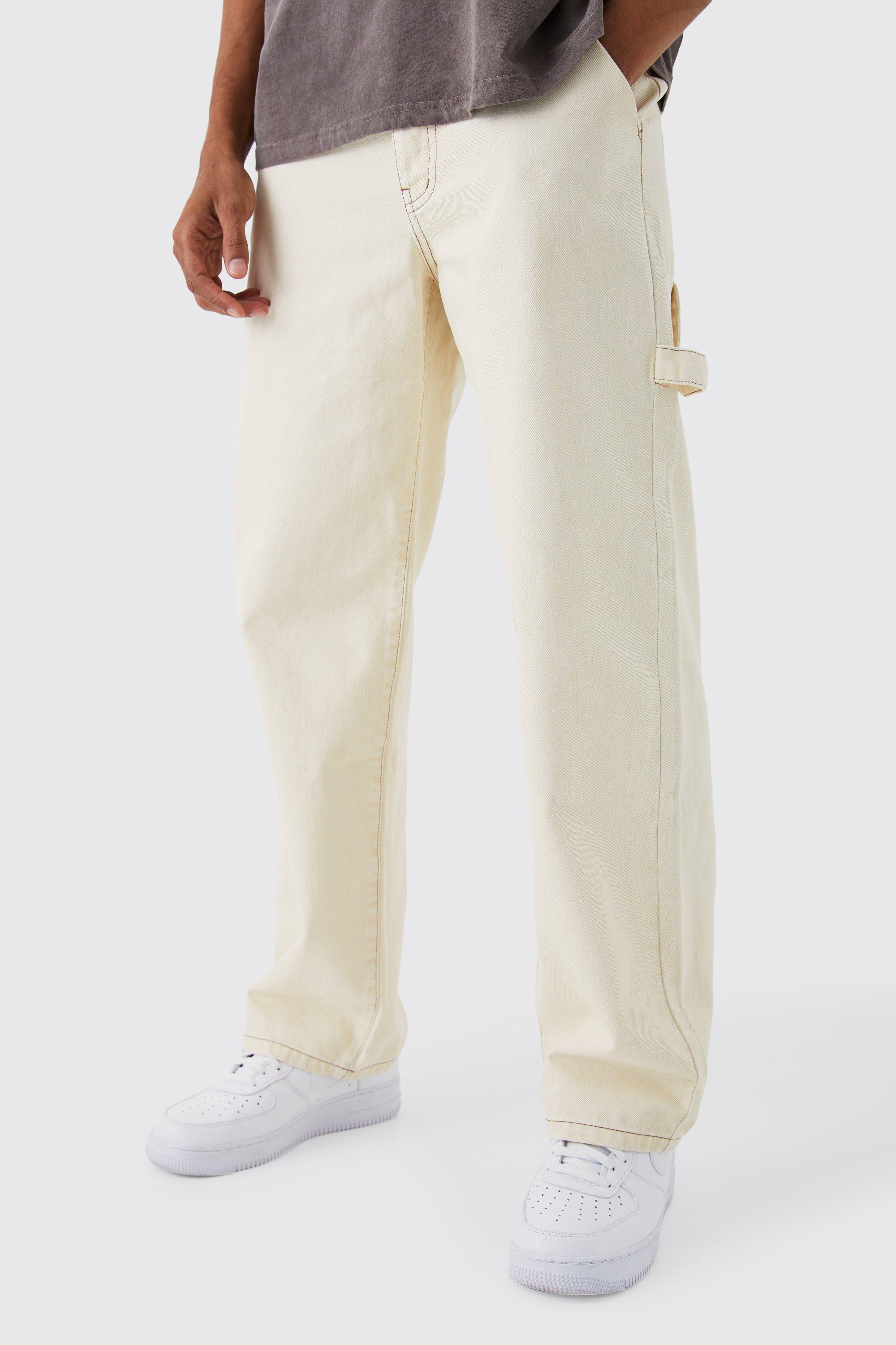 Cream Contrast Stitch Straight Leg Sweatpants