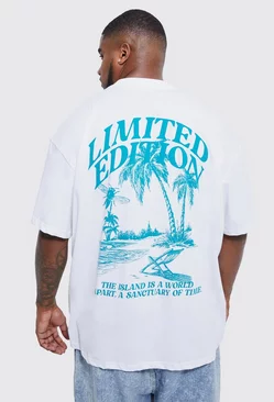 White Plus Oversized Extended Neck Paradise T-shirt