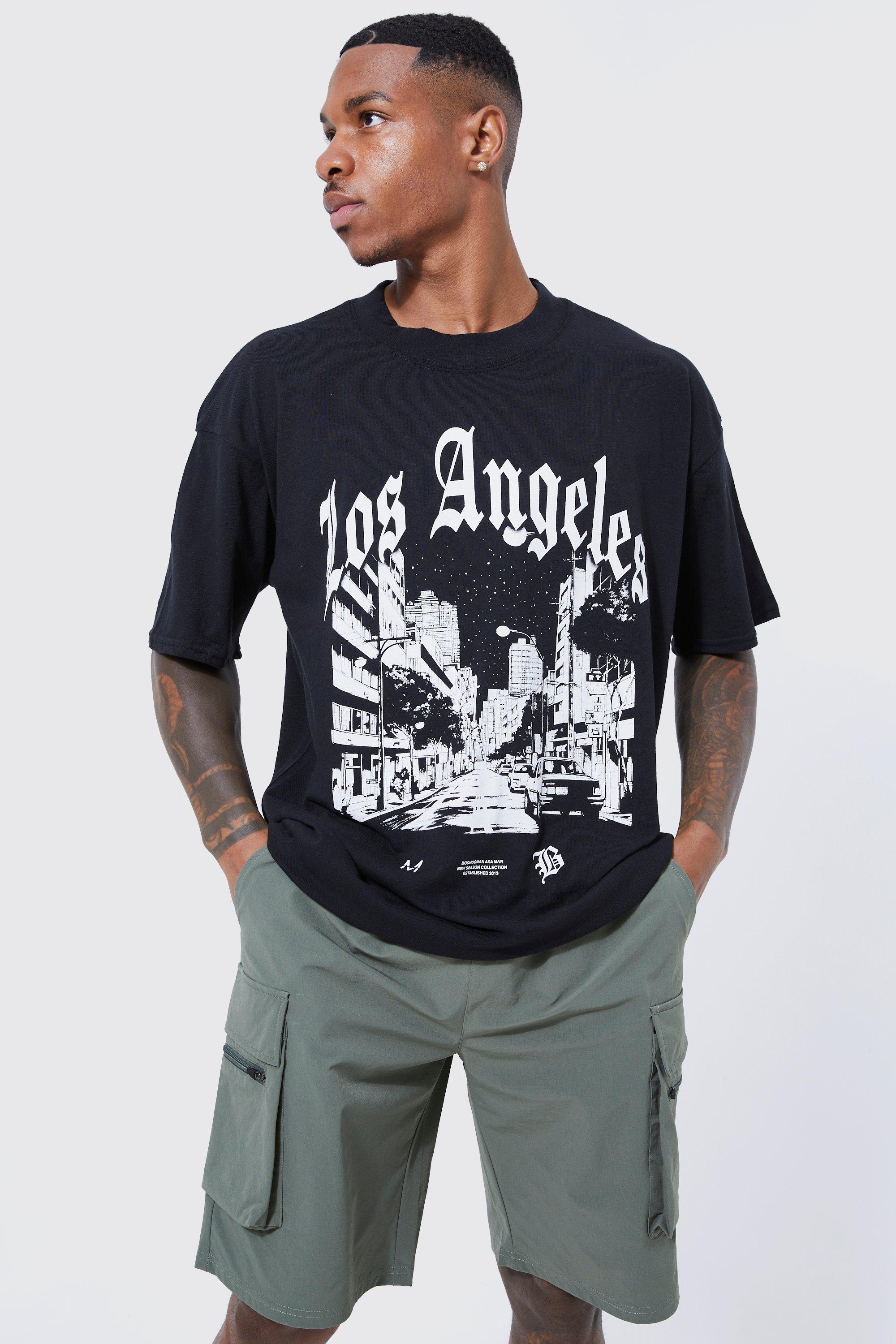 boohoo Mens Oversized Los Angeles Graphic T-Shirt - Black S