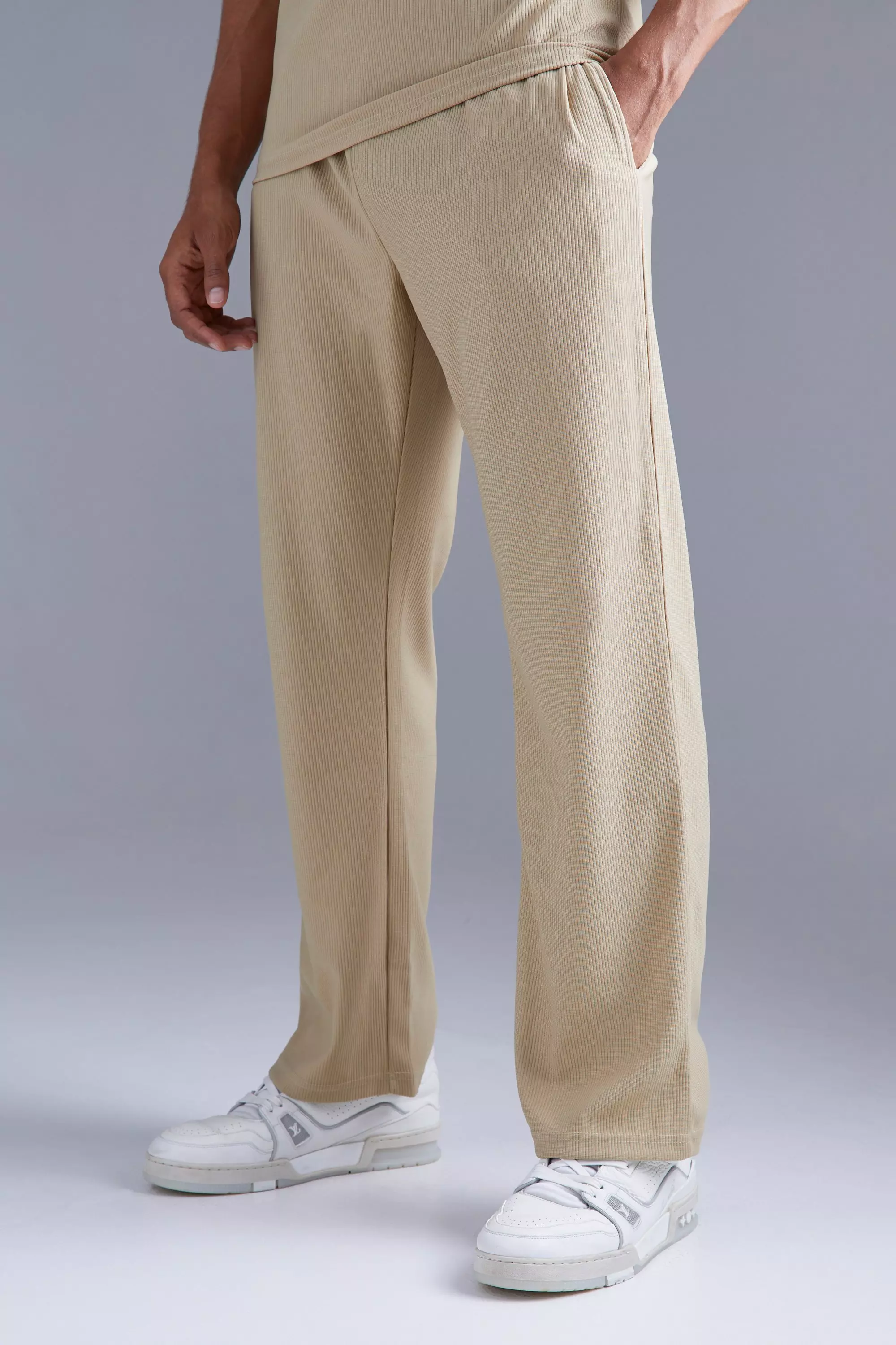 Straight Leg Ribbed Sweatpants Stone