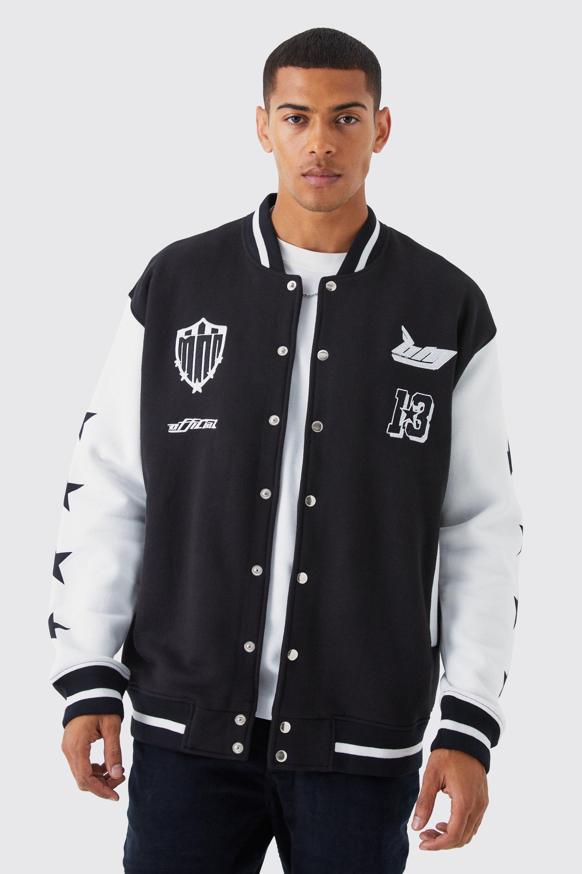 boohooMAN Mens Oversized Varsity Bomber Jacket - Blue