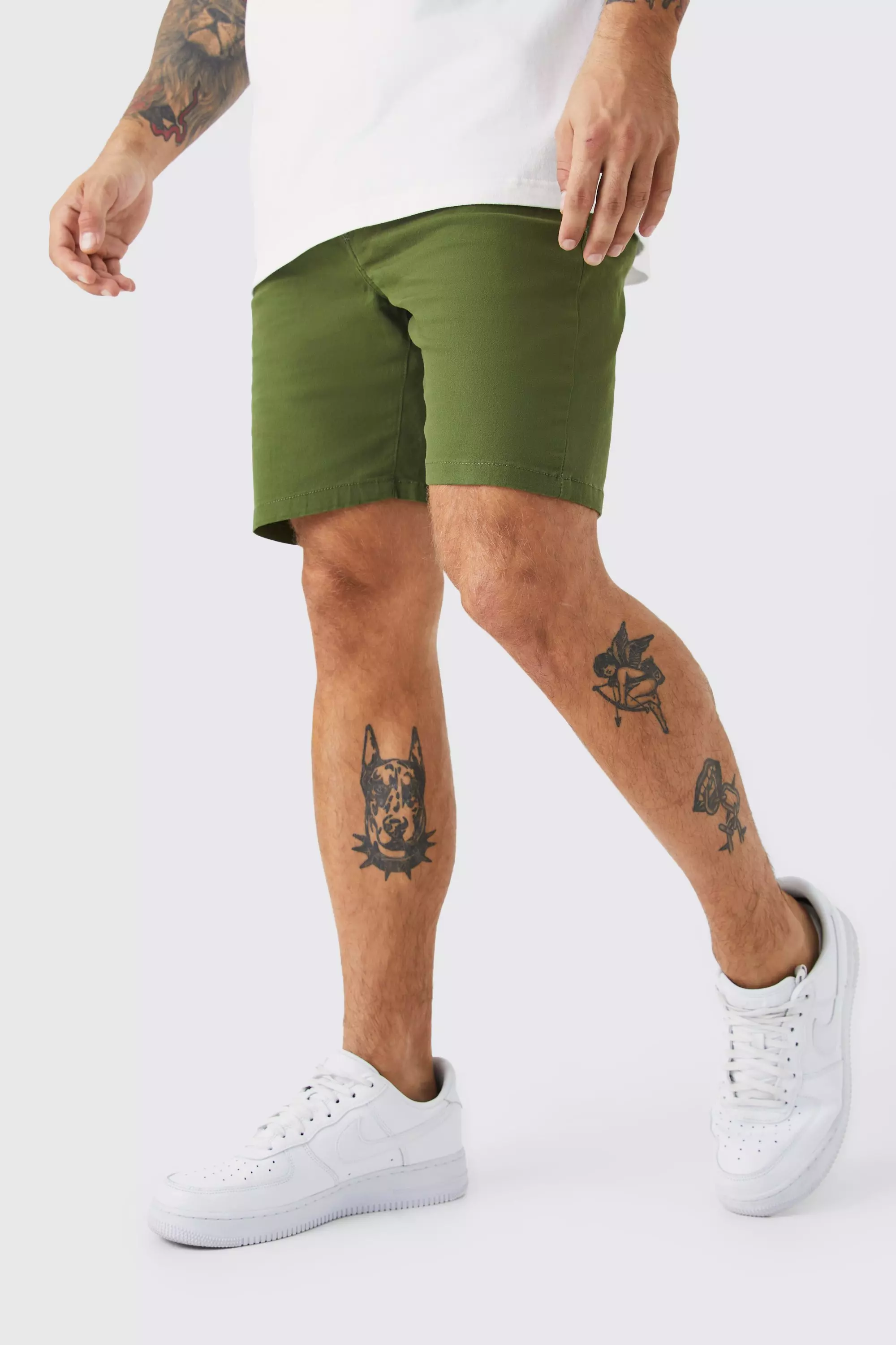 Stretch Skinny Fixed Waist Chino Short Khaki