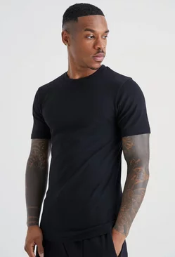 Black Muscle Fit Ribbed T-shirt