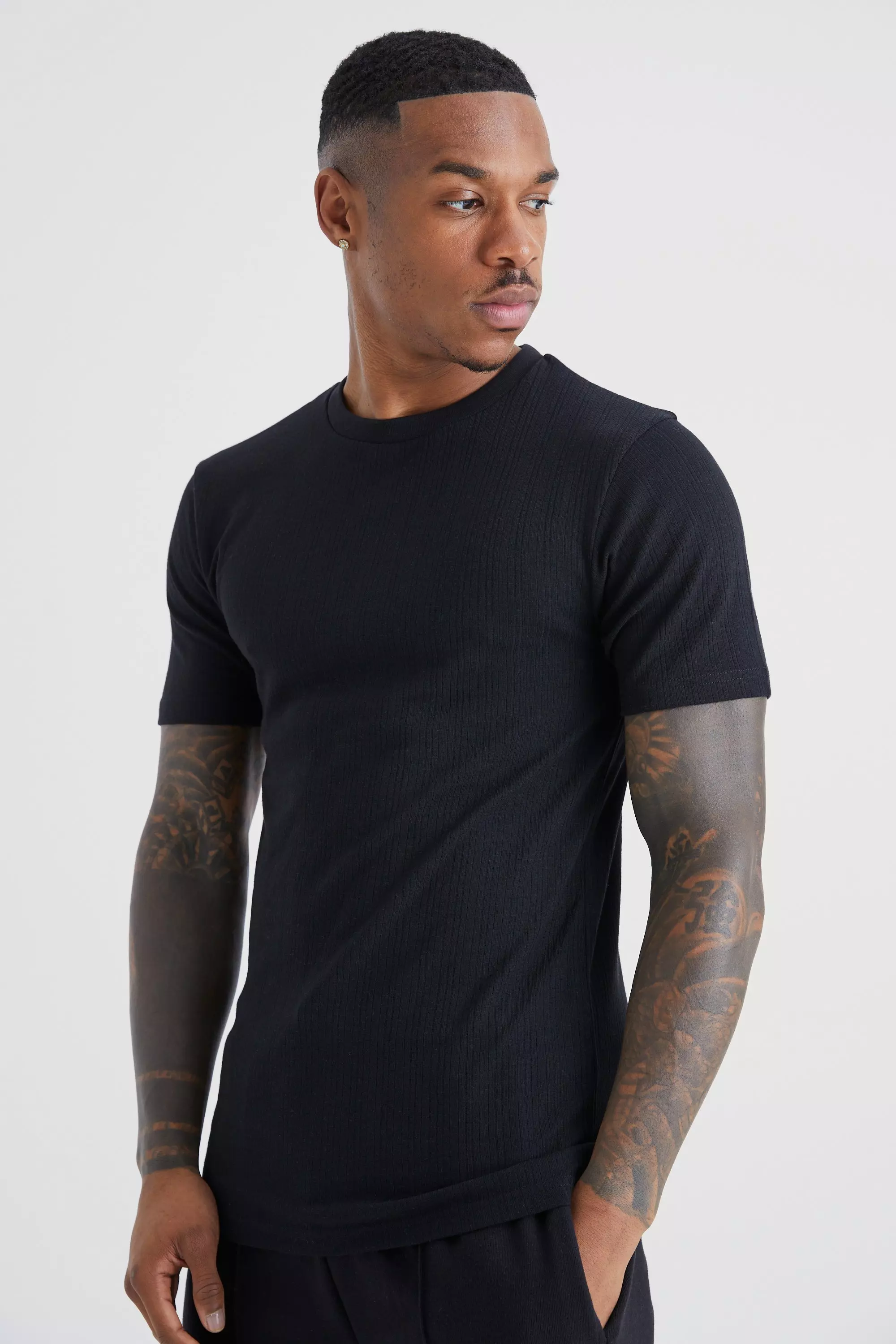 Muscle Fit Ribbed T-shirt Black
