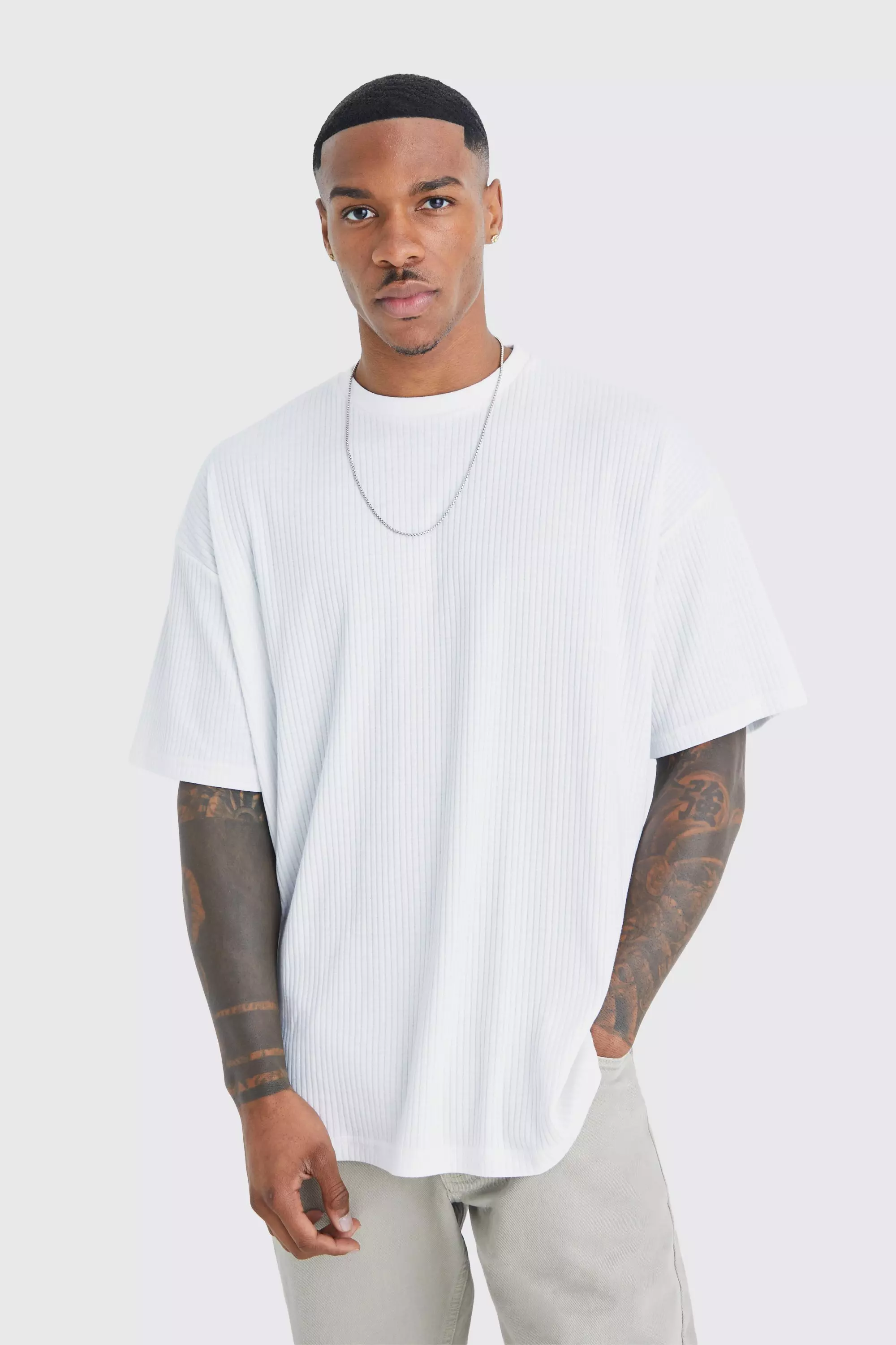 T-Shirt Oversize A Coste, White immagine alternativa