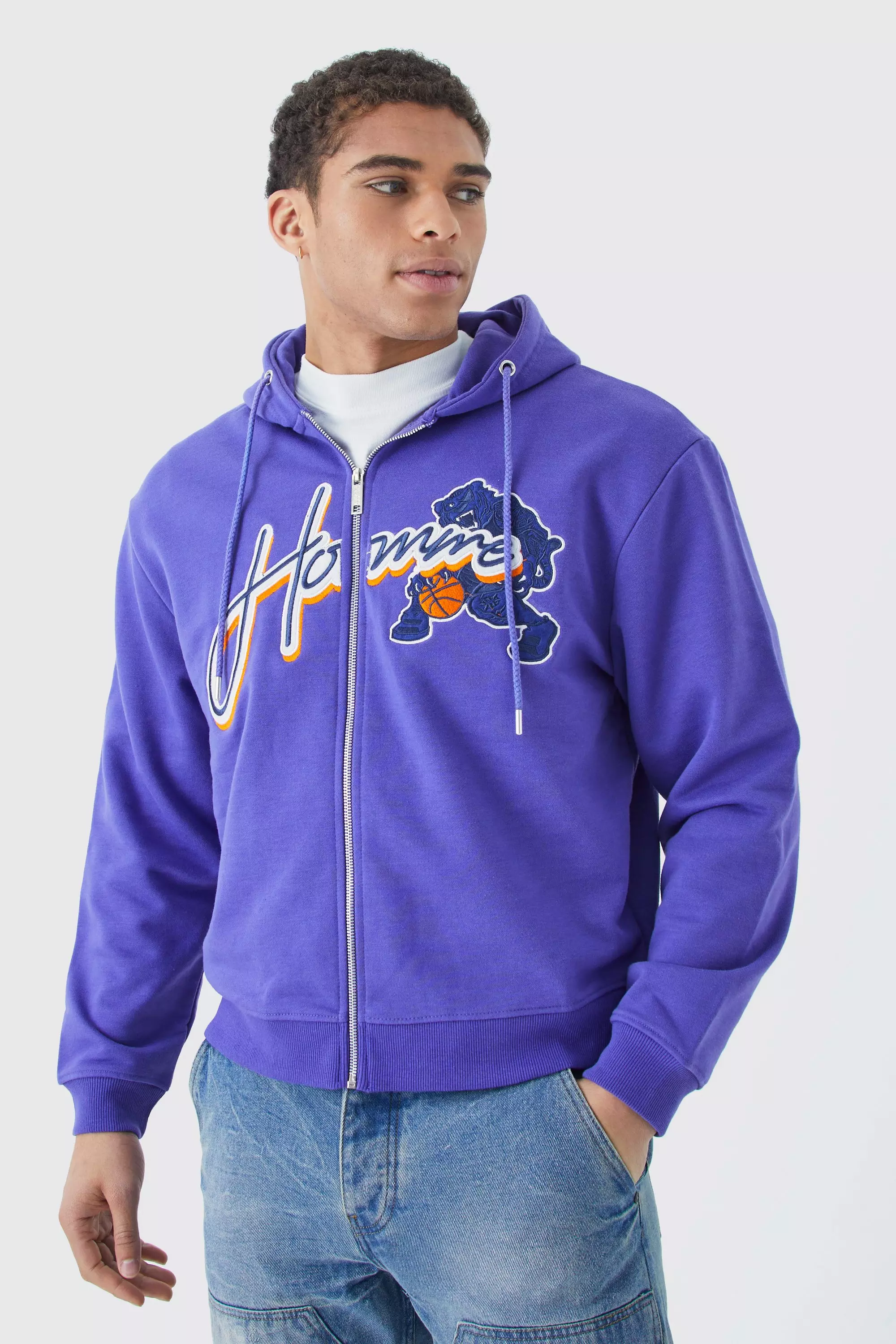 Washed purple Boxy Heavyweight Zip Homme Washed Hoodie alternative image