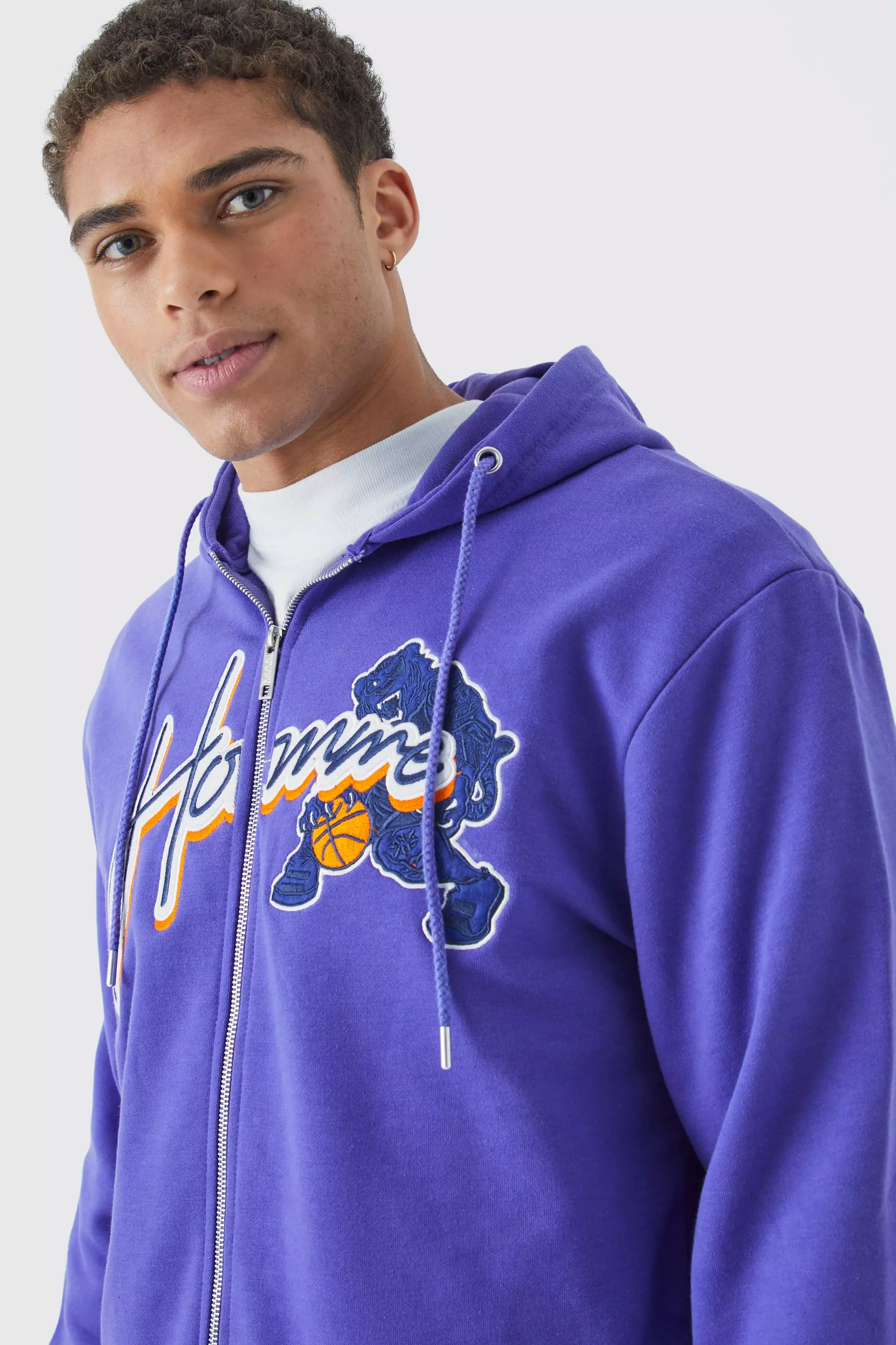 Washed purple Boxy Heavyweight Zip Homme Washed Hoodie alternative image