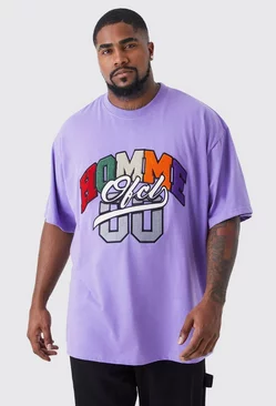 Plus Oversized Homme Washed Varsity Applique T-shirt Purple