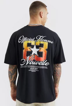 Oversized Ombre Varsity Back Print T-shirt Black