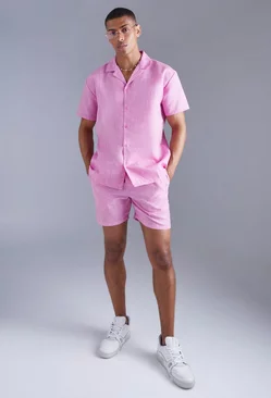 Short Sleeve Oversized Linen Look Shirt And Short pink