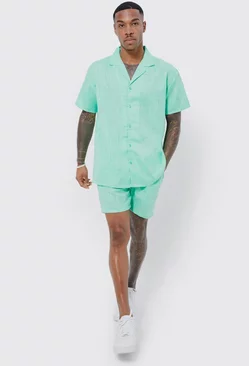 Short Sleeve Oversized Linen Look Shirt And Short green