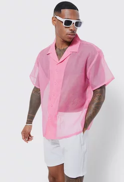 Pink Short Sleeve Boxy Sheer Shirt