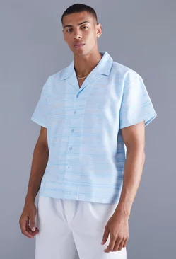 Short Sleeve Boxy Slub Linen Look Shirt light blue
