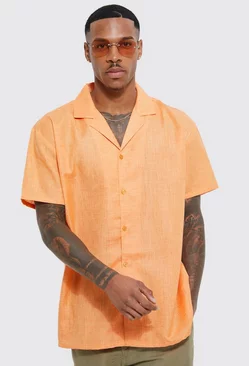Short Sleeve Oversized Linen Look Shirt orange