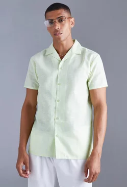 Short Sleeve Regular Linen Look Shirt lime