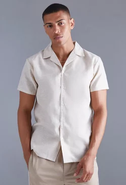 Short Sleeve Regular Linen Look Shirt taupe