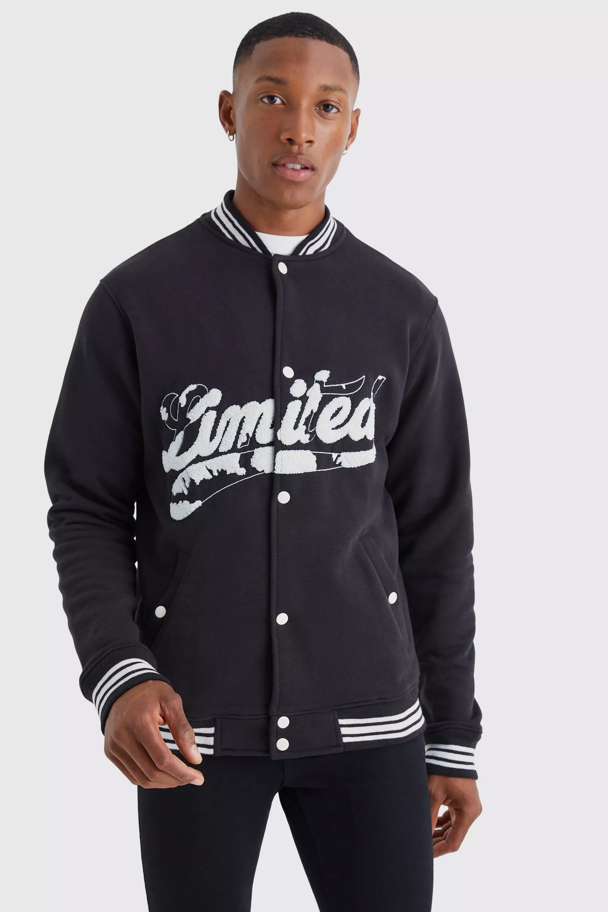Black Limited Towelling Applique Jersey Bomber