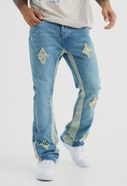 Blue Slim Rigid Flare Applique Panel Jeans