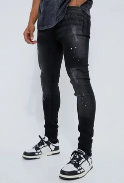 Black Super Skinny Distressed Paint Splat Jeans
