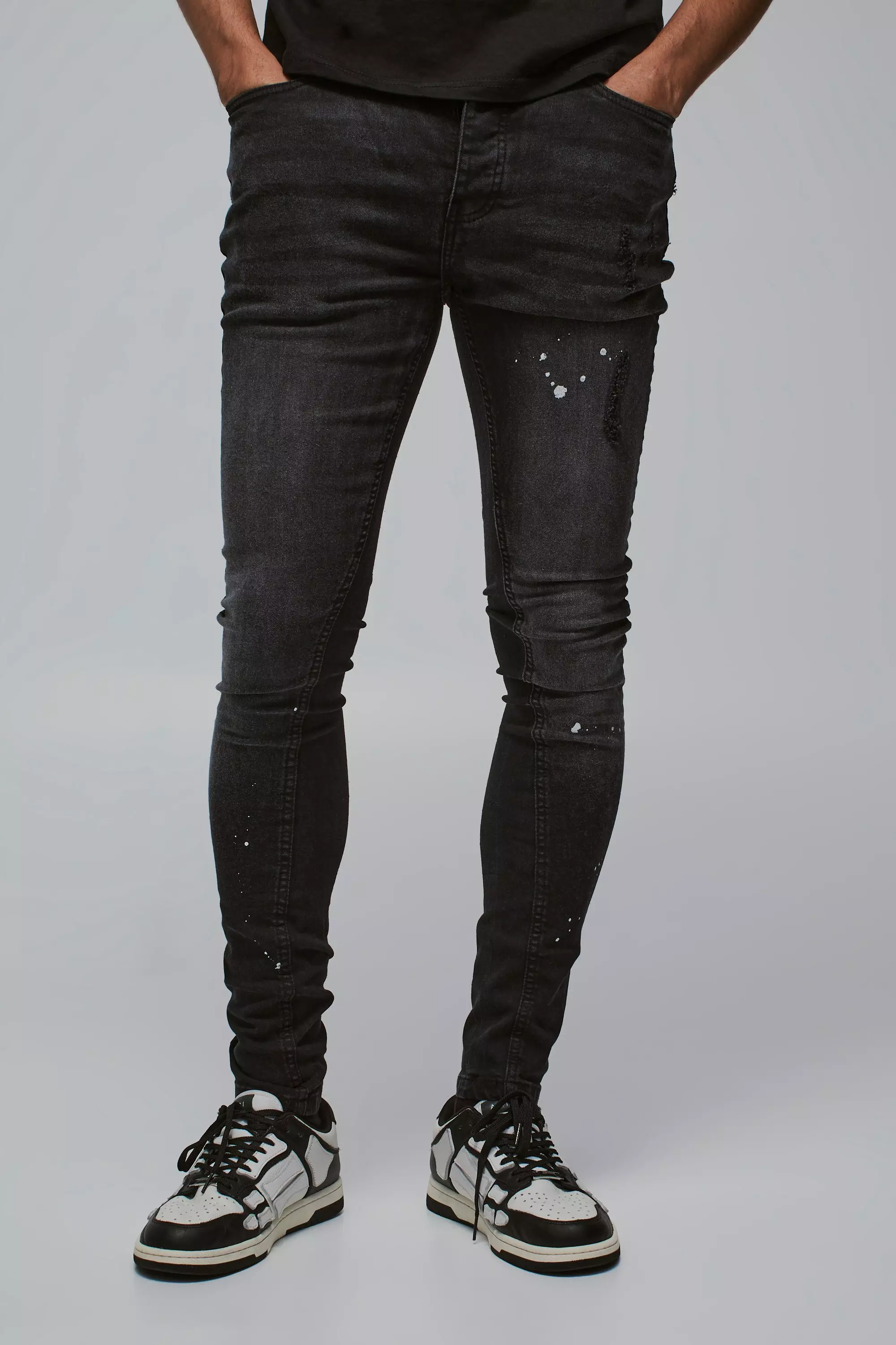 Black Super Skinny Distressed Paint Splat Jeans