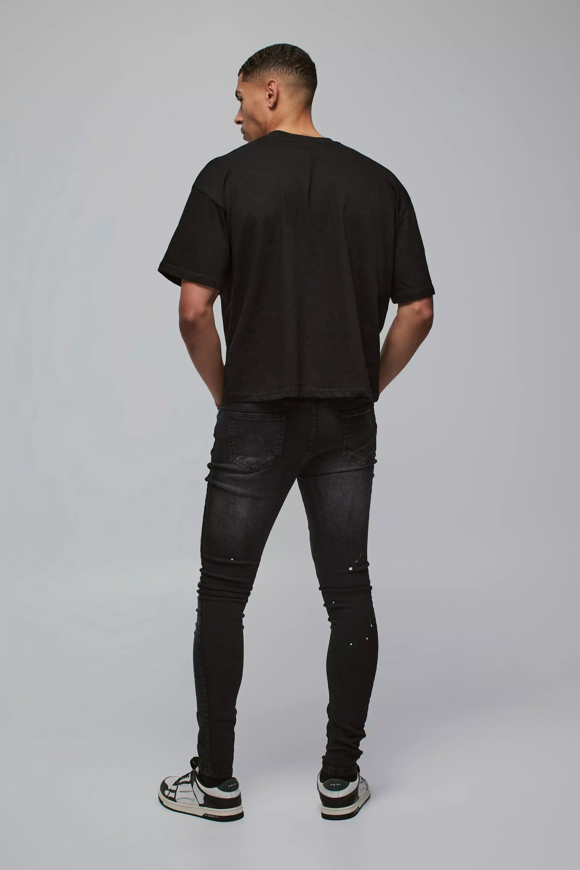 Super Skinny Distressed Paint Splat Jeans | boohooMAN USA