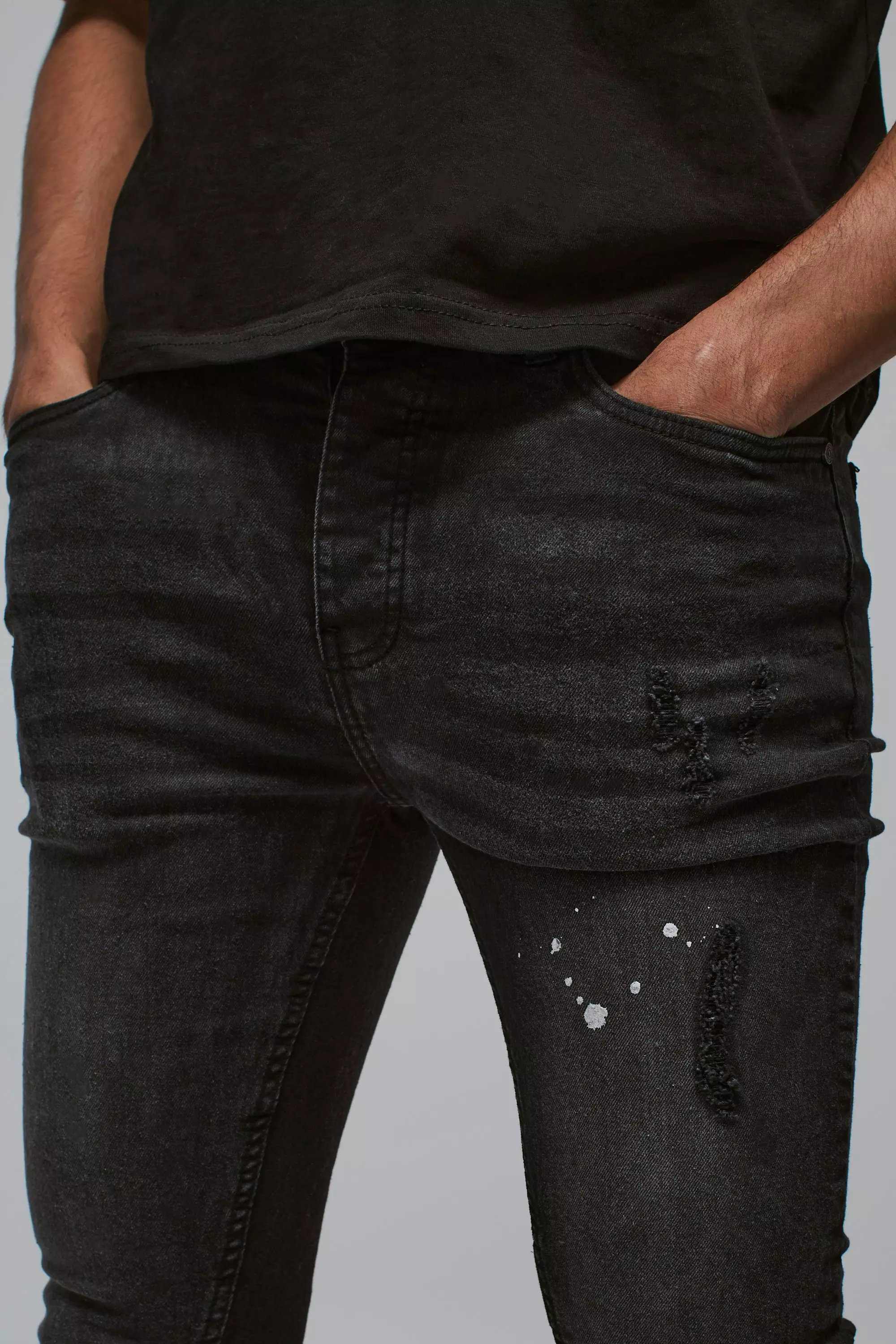 Super Skinny Distressed Paint Splat Jeans | boohooMAN USA