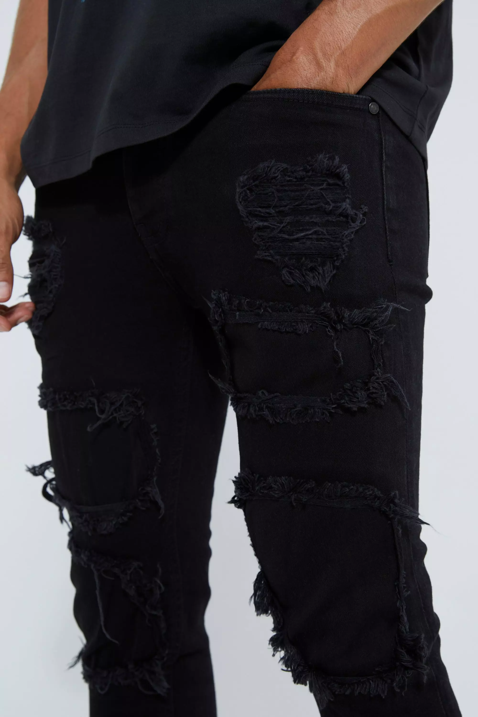 Skinny Stacked Distressed Ripped Jeans | boohooMAN USA
