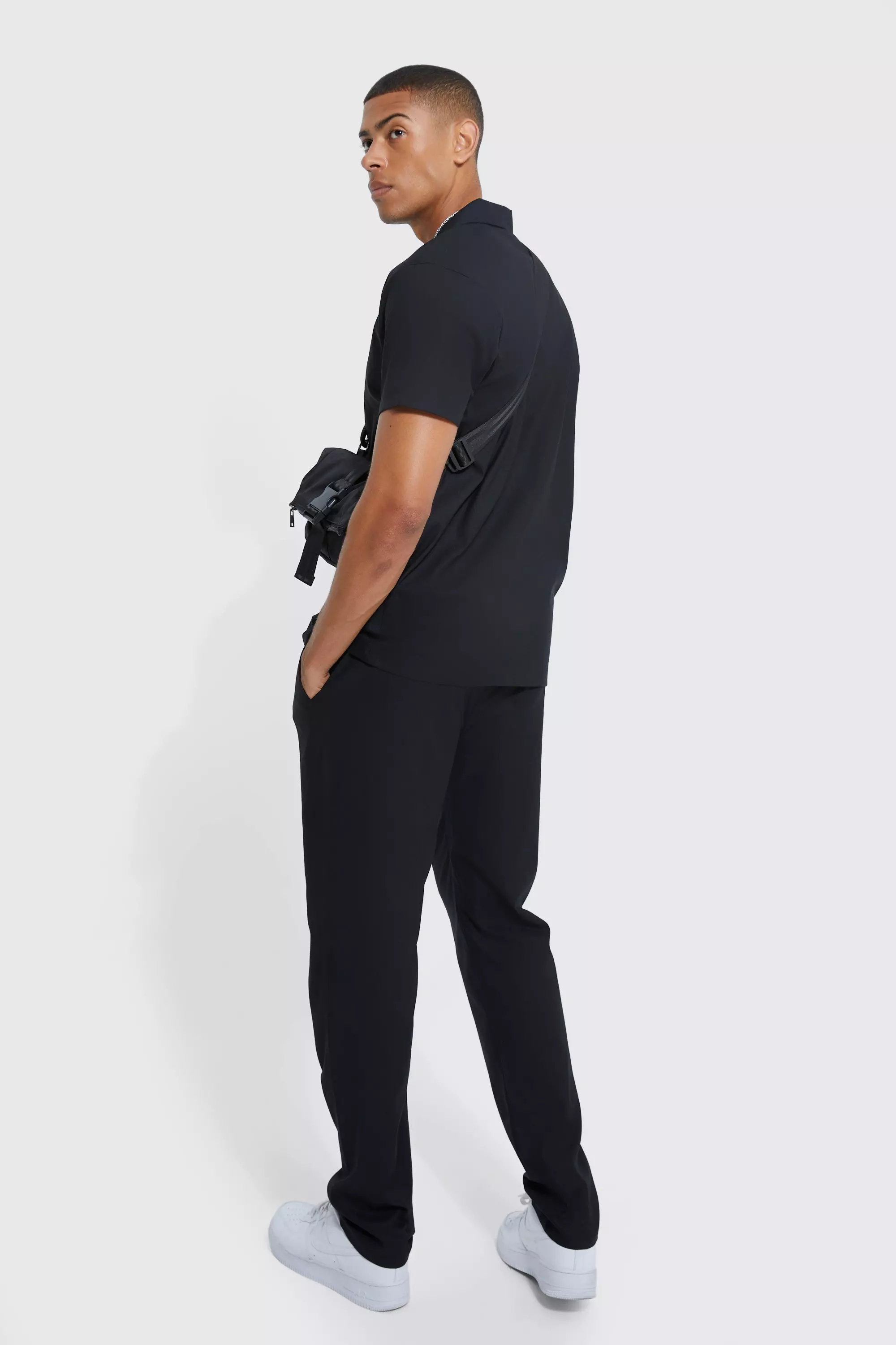 Black Short Sleeve Stretch Shirt & Slim Trouser alternative image